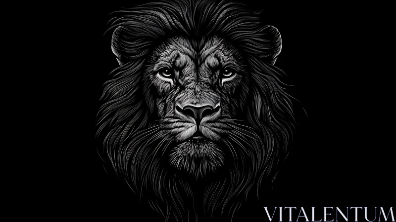 Monochrome vector lion portrait with high-frequency linework.