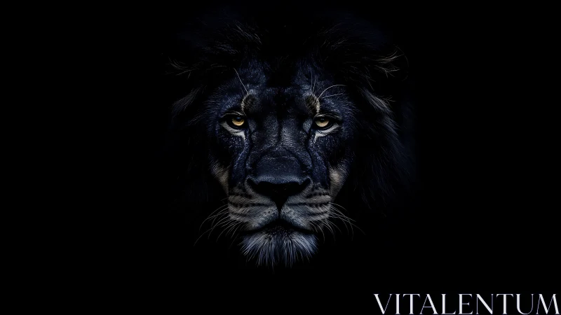 Lion face rendered in high contrast against pure black background