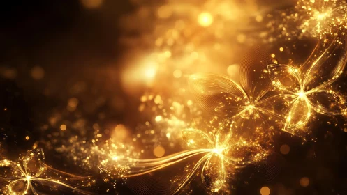 Golden light trails forming luminous abstract butterflies.