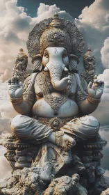 Cloudborne Ganesha statue crowned in stormlit serenity.