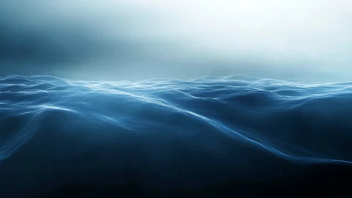 Luminous digital seascape with glowing abstract waves.
