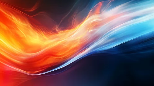 Abstract Energy Waves: Luminous Flow of Red, Orange, and Blue Light