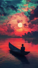 Lonely river dreamer rows beneath twin burning moons tonight
