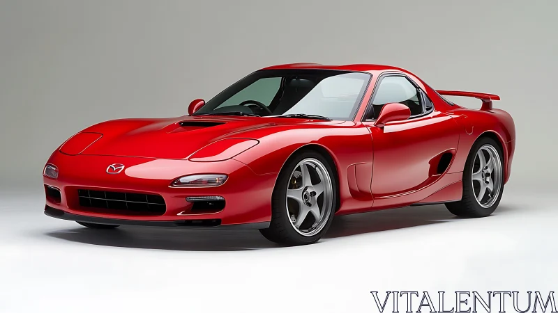 Iconic red sports coupe stands in clean studio lighting.