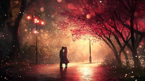A Romantic Moment Under Glowing Cherry Blossoms.