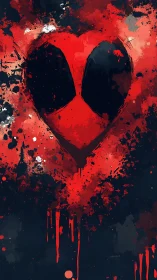 Grunge heart mask in dripping red abstract splatter art.