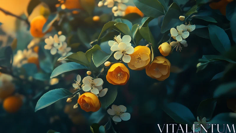 Golden Blooms Dance With Ivory Stars in Twilight Garden