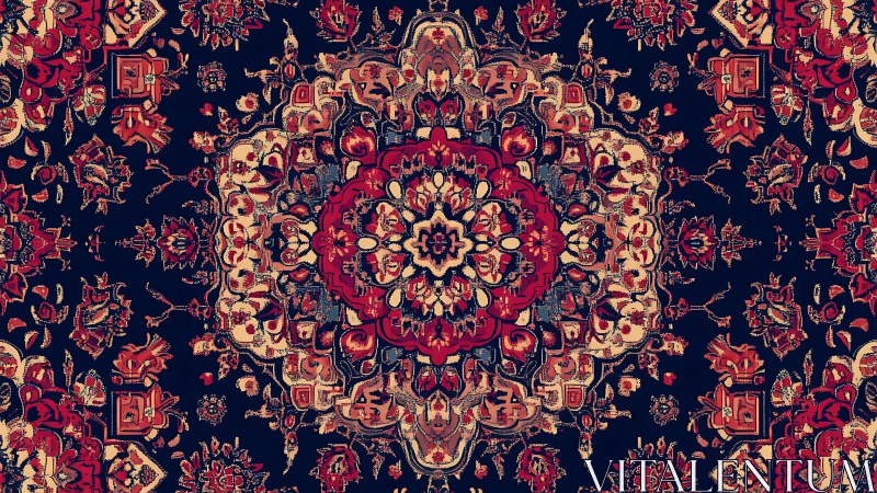 Ornate floral mandala in rich crimson oriental tapestry design.
