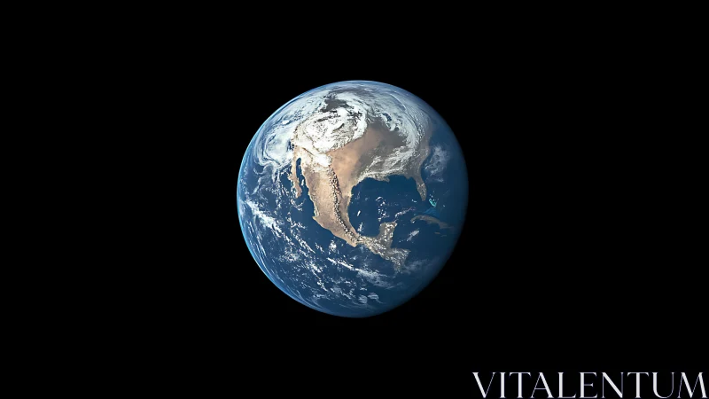 Earth viewed from space with North America in sunlight.