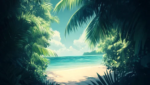 Tropical Lagoon Paradise: Luminous Coastal Oasis with Lush Vegetation