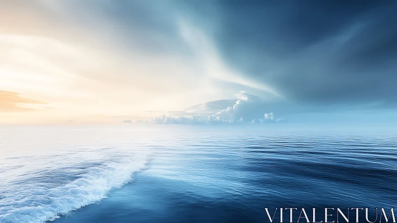 Open ocean horizon under radiant blue and golden sky.