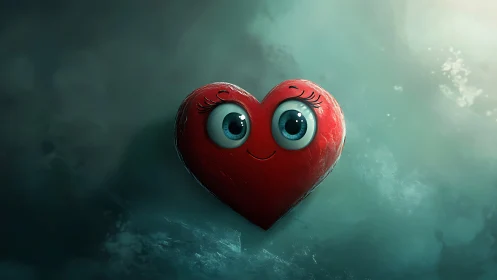 Cheerful Heart Character with Expressive Eyes.