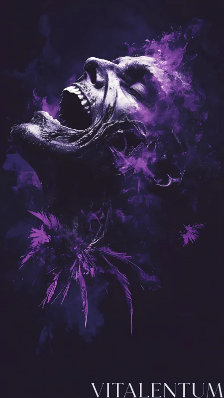 Screaming spectral face dissolves into violet smoke.