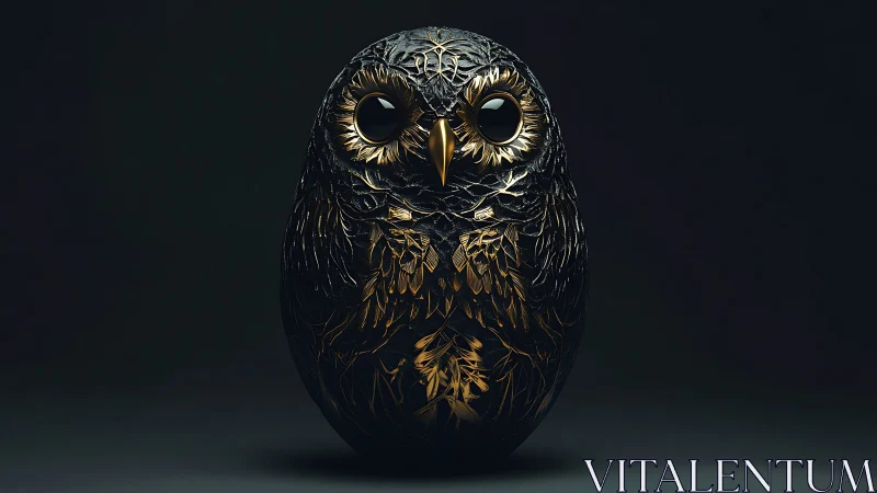 Sculpted metallic owl rendered in moody chiaroscuro lighting