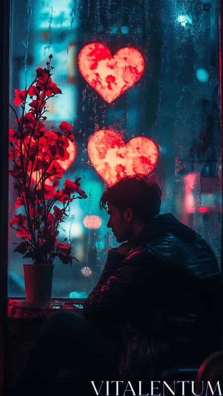 Neon Hearts in the Rain: A Window Vigil.