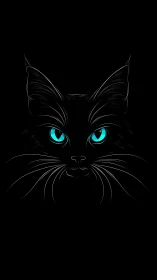 Black Cat with Striking Cyan Eyes Gazes Mysteriously