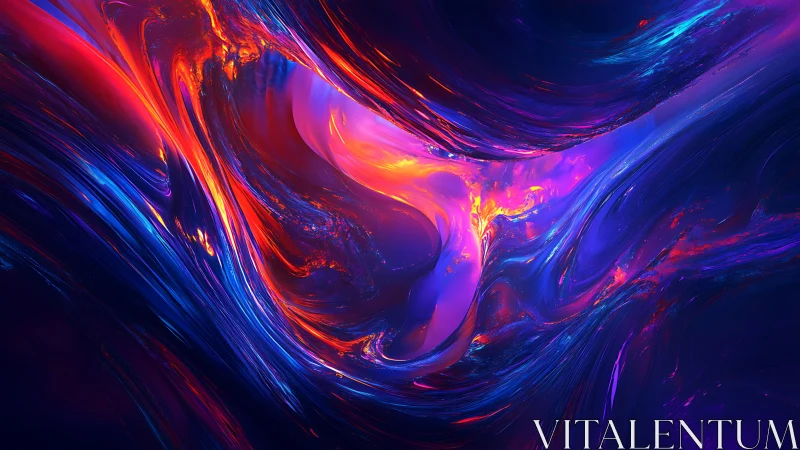Vivid swirling abstract waves in neon red and blue light