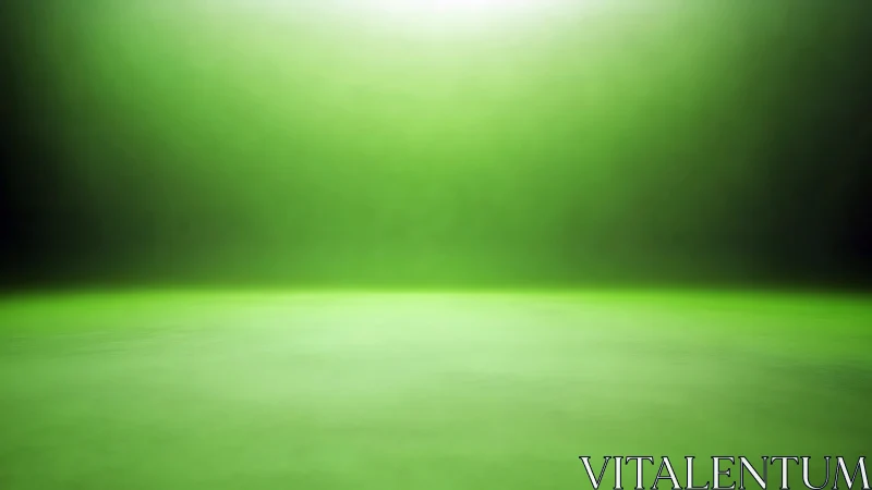 Soft green horizon glow in a calm abstract studio space.