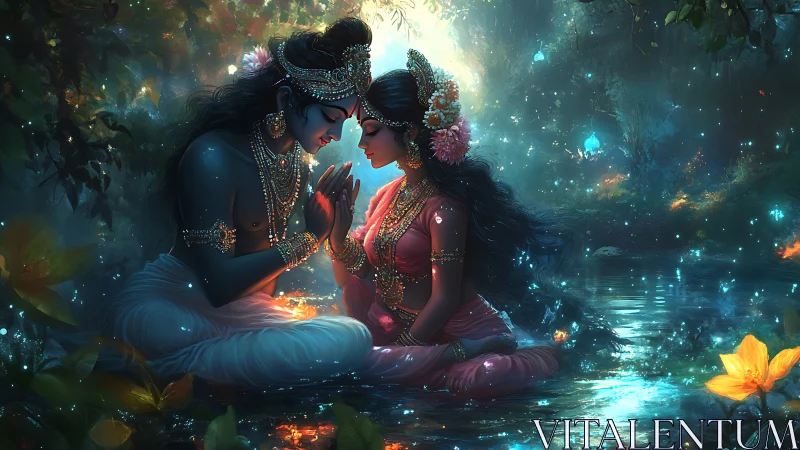 Enchanted Meeting of Two Souls in Luminescent Fantasy Realm