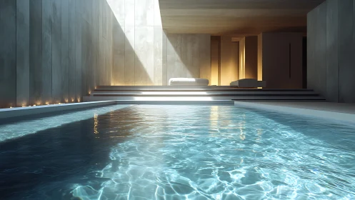 Modern Indoor Pool with Minimalist Concrete Architecture.