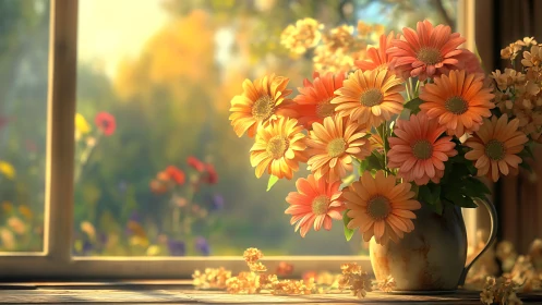 Sunlit Daydream: Where Gerberas Dance Through Golden Afternoon Rays