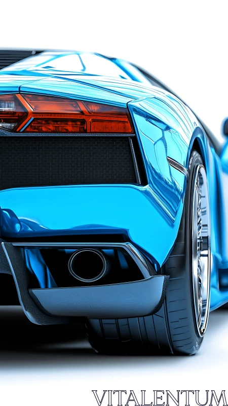 Sleek blue sports car rear view gleams with bold energy