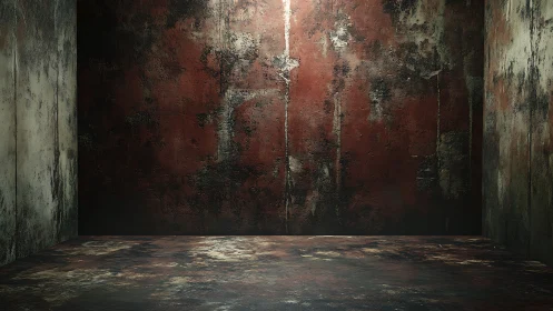 Textured interior corner shows corroded, stained wall surfaces