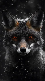 Snowlit fox gazes warmly through the quiet winter night