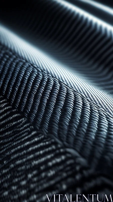 Macroscopic braided carbon fiber surface under cool light.