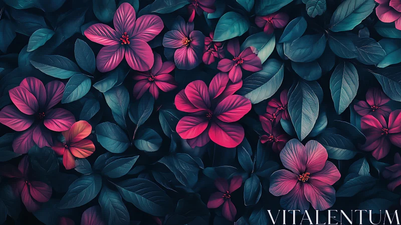 Neon Blooms Whisper Through Teal Darkness