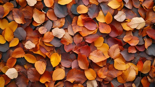 Rustling patchwork of fallen autumn leaves in glowing color.