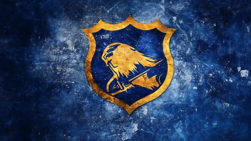 Golden dragon crest glows boldly on distressed blue shield