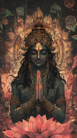 Lotus-clad cosmic muse in quiet midnight devotion.