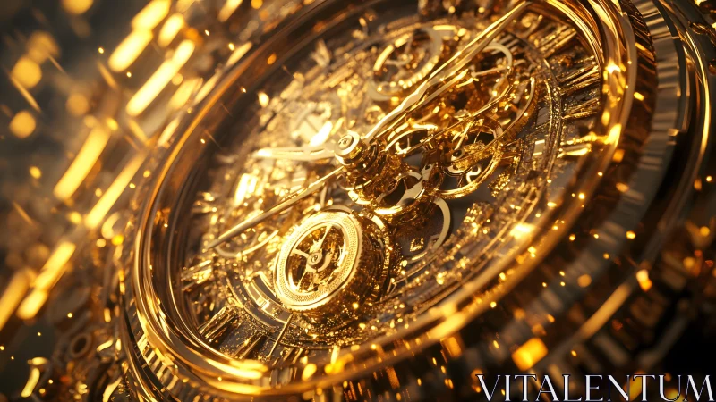 Intricate golden clockwork macro in luxurious artistic style.