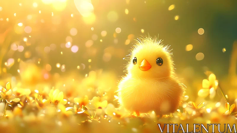 Backlit fluffy chick rendered in luminous digital painting