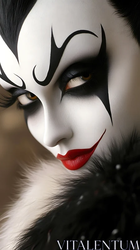 High-contrast monochrome visage with stylized ocular geometry.