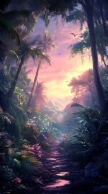 Enchanted Forest Pathway at Golden Hour.