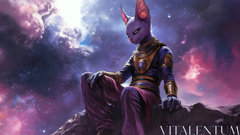 Starlit sphynx deity lounges above a dreaming nebula sea