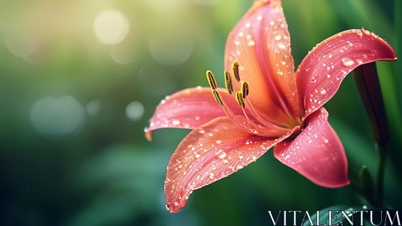 Stunning Red Lily Glistens with Fresh Raindrops