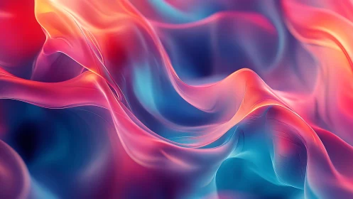 Volumetric neon fluid gradients with translucent wave ribbons