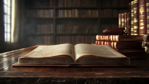 Golden afternoon light over a well loved library book.