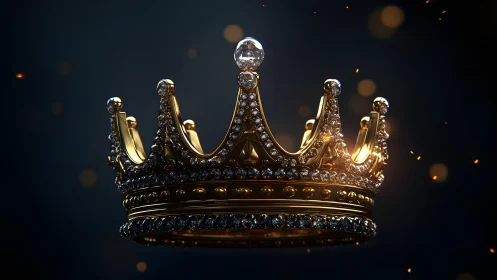 Ornate gold crown with diamonds in dramatic lighting, digital art.