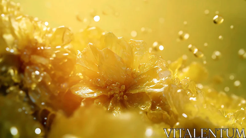 Golden translucent flower crystal under warm glowing light