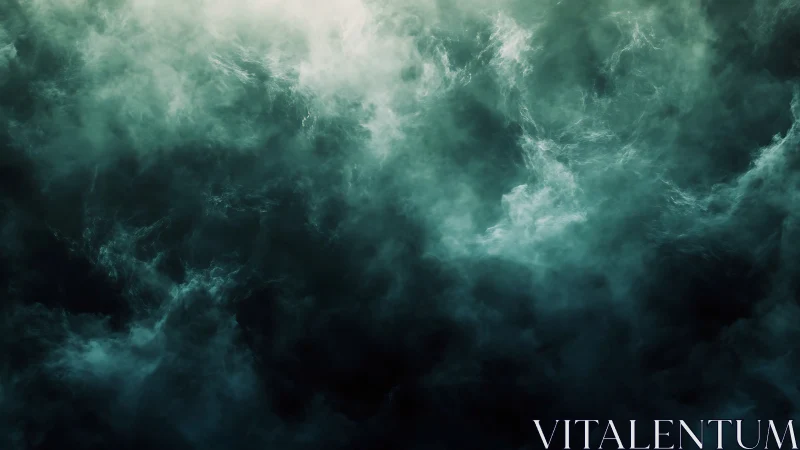 Emerald storm clouds swirl above a brooding abyssal void.