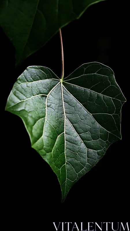Macro study of single green leaf with high-contrast venation lighting