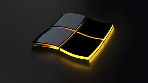 Glossy Windows Logo with Yellow Glow on Dark Minimalist Background.