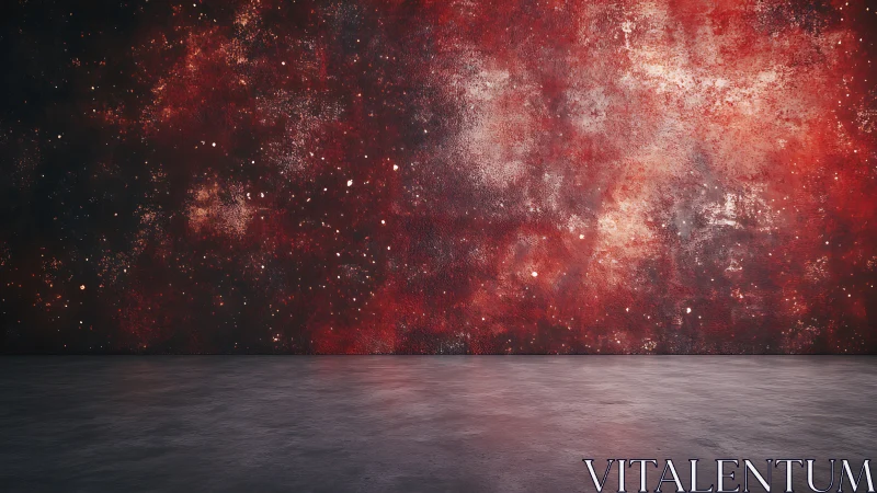 Textured red wall surface meets smooth concrete floor plane