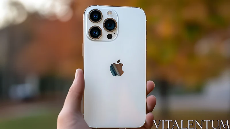 iPhone 13 Pro Max in silver held outdoors in daylight.