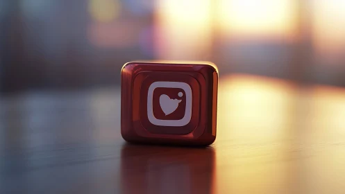 Glossy red heart icon button with nested square design.
