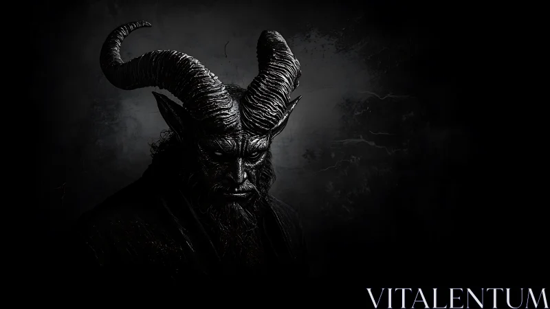 High-contrast horned demon portrait rendered in low-key lighting
